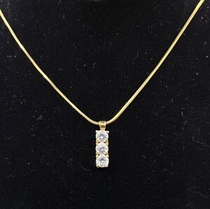 Triple CZ Pendant with Gold Tone Base and Chain 18" in Length Lots of Sparkle